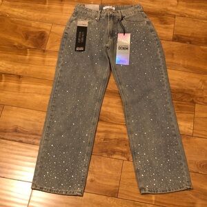 Soho Blue Wide Leg Jeans with Gemstone Accents 3 NWT